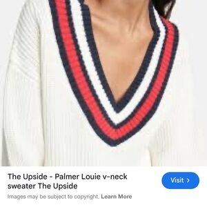 The Upside V-Neck Sweater - White with Red and Blue Trim